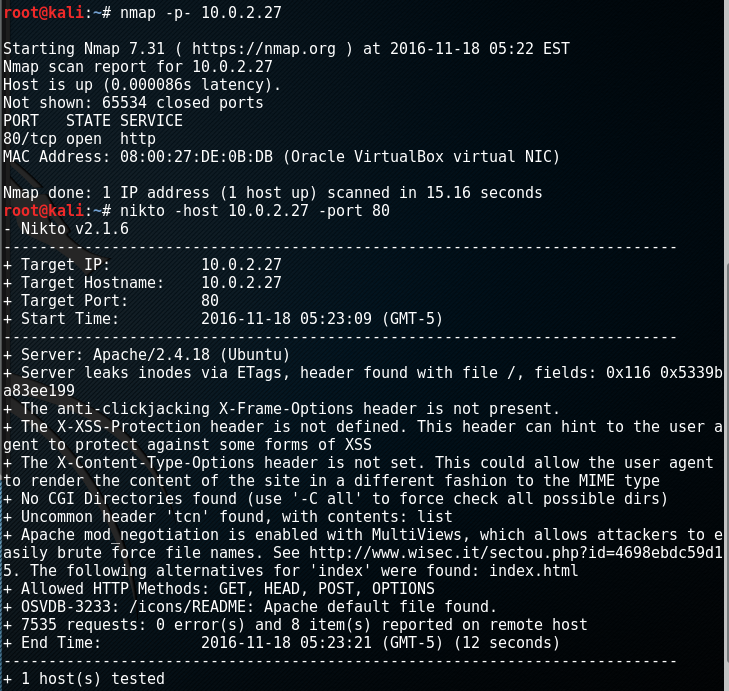 nmap and nikto