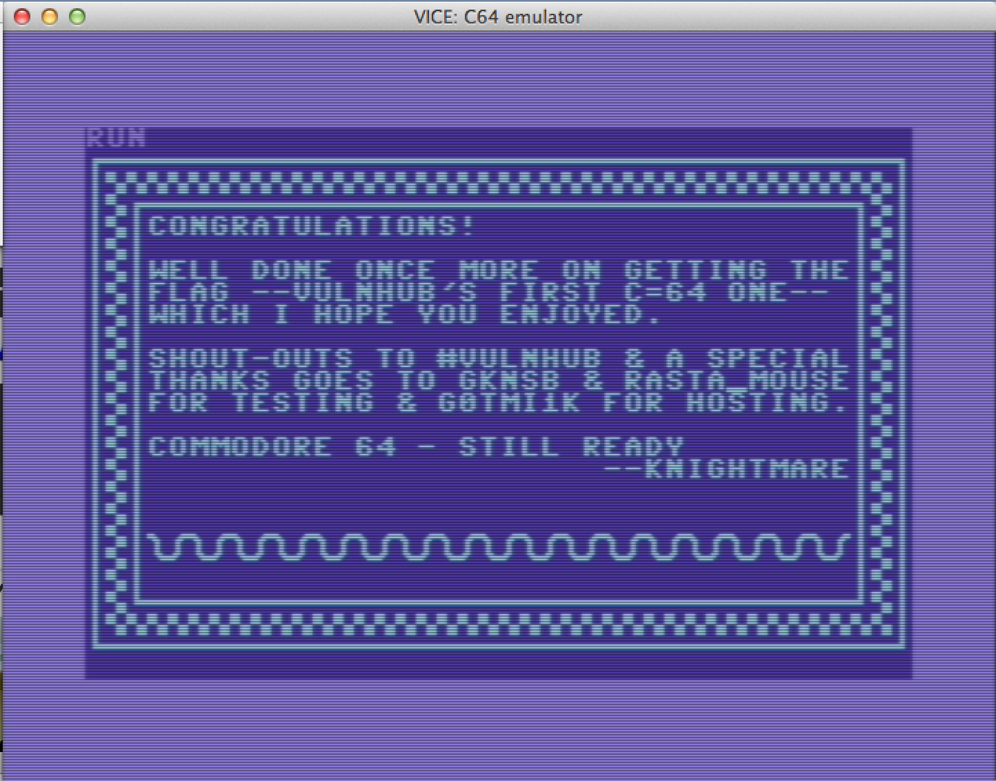 congratulations text made to look like a c64 basic screen
